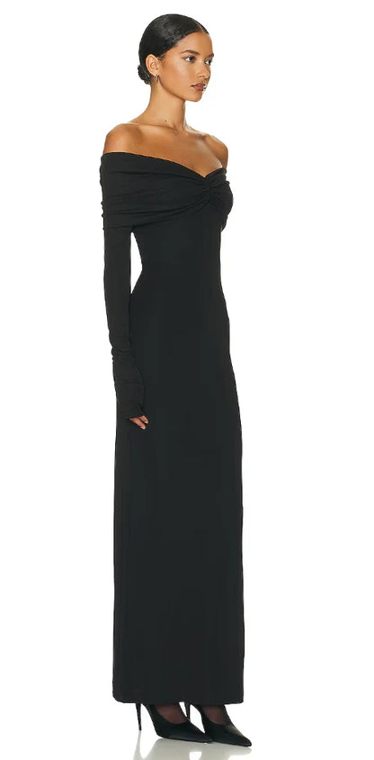 Matte Jersey Off Shoulder Maxi Dress - HELSA