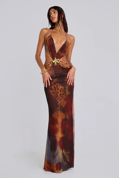 Vida Backless Maxi Dress in Whiskey - JADED LONDON