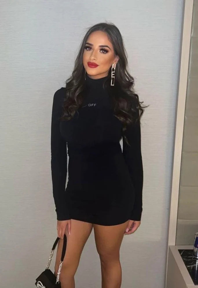TURTLE NECK DRESS- OFF WHITE