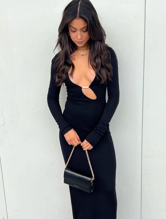 KINETIC BEADED LONG SLEEVE MAXI DRESS-SIR THE LABEL