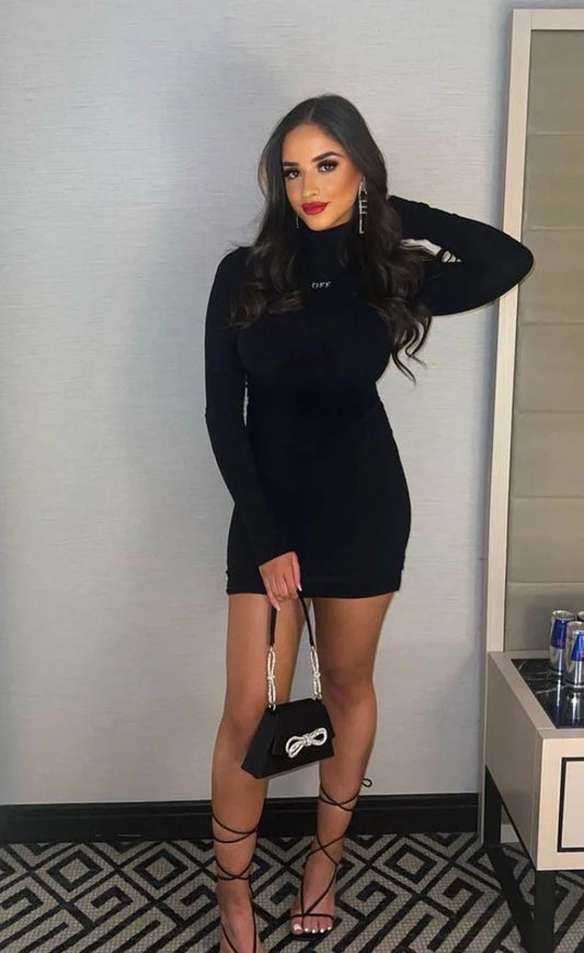 TURTLE NECK DRESS- OFF WHITE