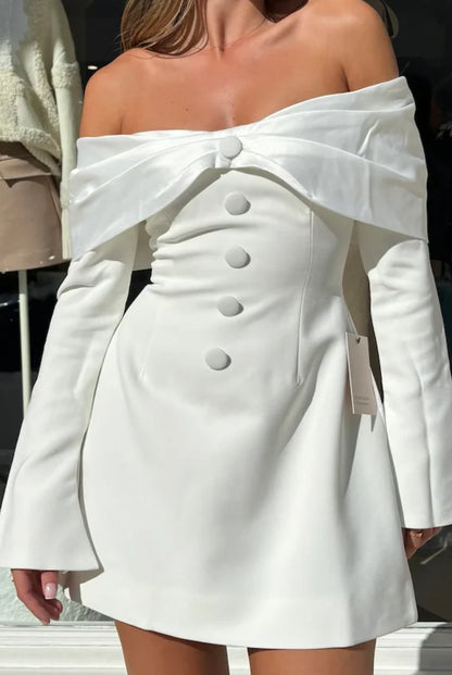 The Ultimate Muse Bow Mini Dress White- ODD MUSE