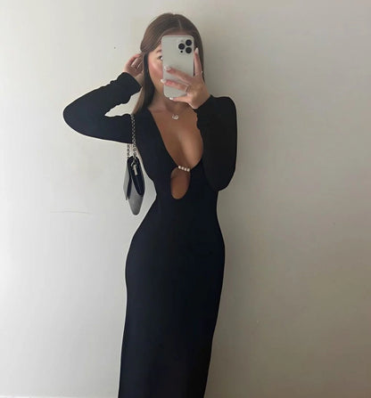 KINETIC BEADED LONG SLEEVE MAXI DRESS-SIR THE LABEL